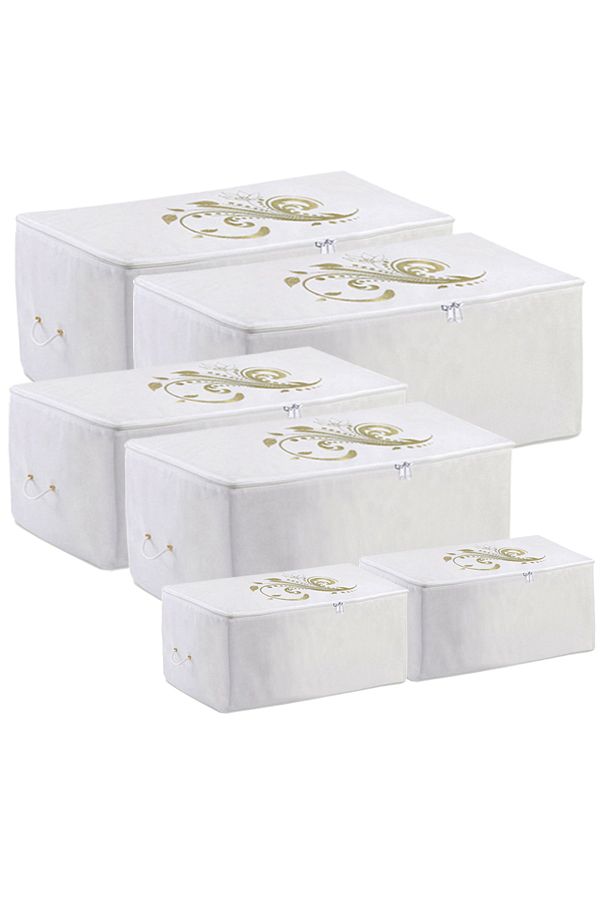umbellatum-Geantă de depozitare organizator saci 2 mega, 2 mari, 2 mici, culoare albă, set de 6 1