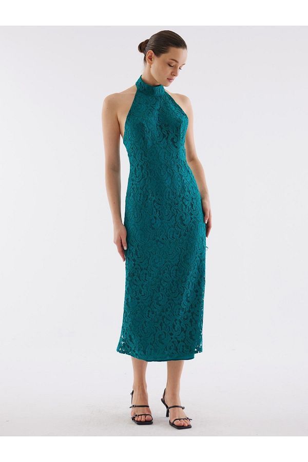 Juste Studio Lace Halter Neck Green Dress Trendyol