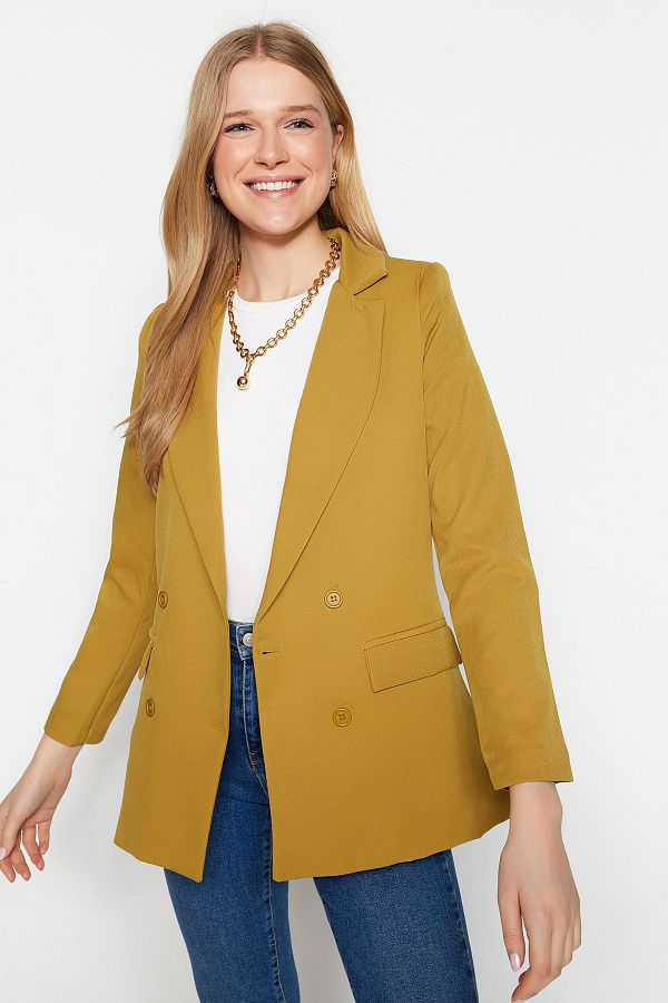 Trendyol Collection-Light Brown Regular Lined Double Breasted Closure Button Detailed Woven Blazer Jacket TWOAW21CE0264 1