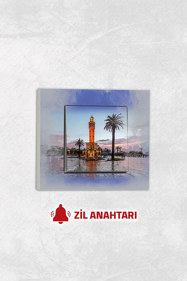 markcat-Ovivo grano UV Printed Izmir Clock Tower Pattern White Single Decorative Bell Switch Frame Set 1