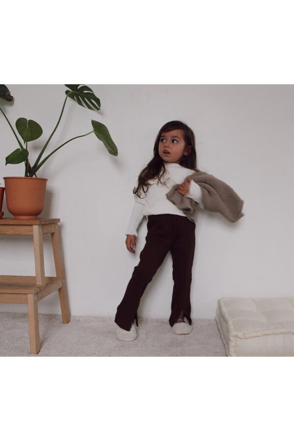 EYC BABY Koyu Kahve Fitilli Ispanyol Yırtmaçlı Paça Bebek /çocuk Tayt
