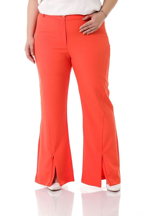 DISENTIS MODEST-Plus Size Orange Trousers with Zippered Legs and Elastic Waist Back 1
