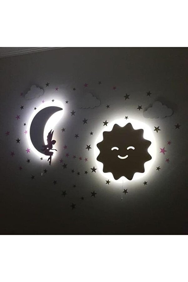 Windly Concept Güneş Ay Tinkerbell Bebek Odası Çocuk Odası Ledli Gece Lambası