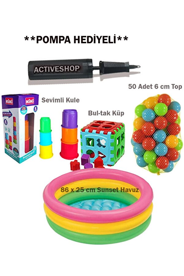 ACTIVESHOP Tabanı Şişme Havuz 86 Cm - 50 Adet Top - Bultak - Mini Kule Ve **hediye Pompa!