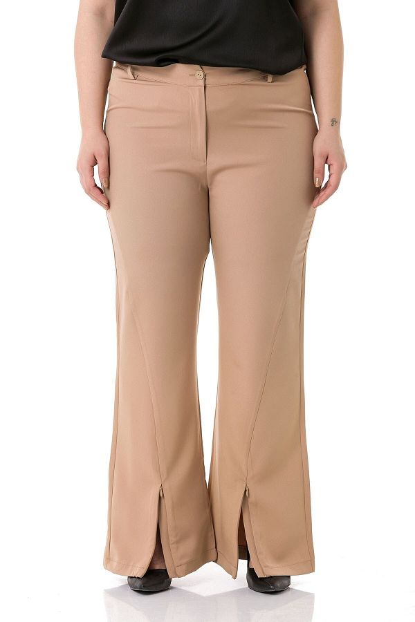 DISENTIS MODEST-Plus Size Zippered Leg Mink Trousers with Elastic Waist and Back 1