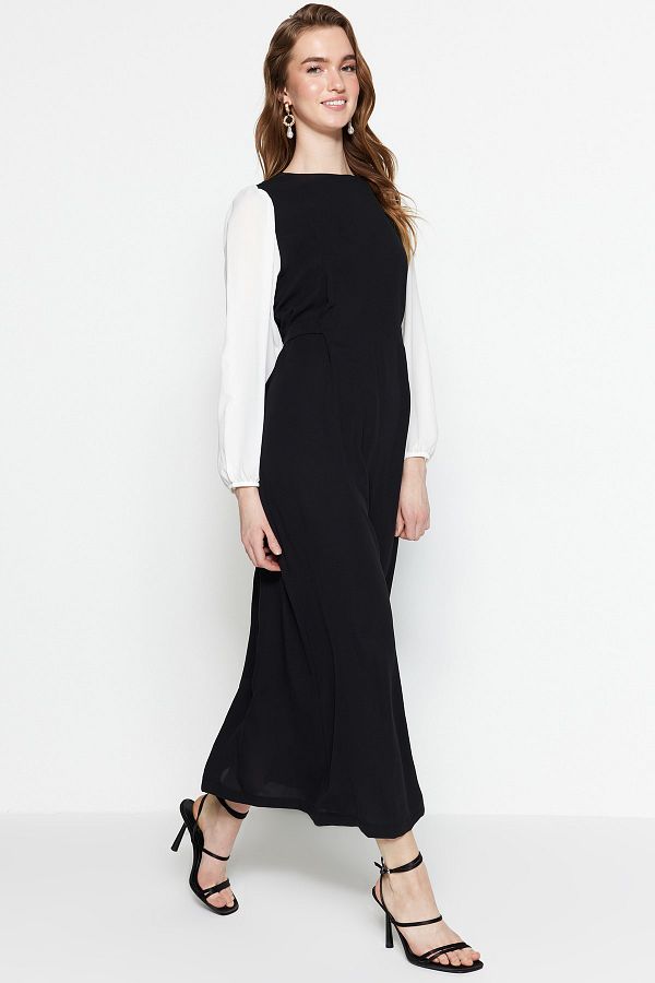 Trendyol Modest-Schwarzes Abendkleid mit Bindedetail am Rücken TCTSS23DB00036 1