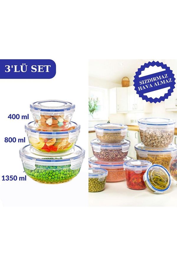 Flosoft-Sealed Leak Proof Airtight Round Storage Container Set of 3 (400ml,800ml,1350ml) 1
