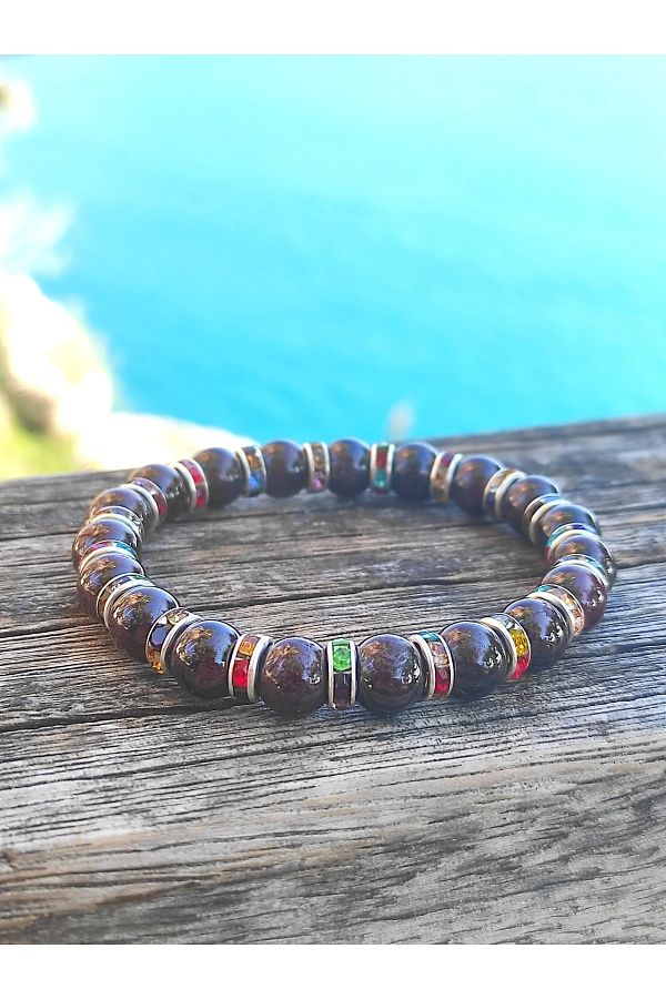 LightCrop Swarovski Crystal and Granate Stone Design Bracelet Trendyol