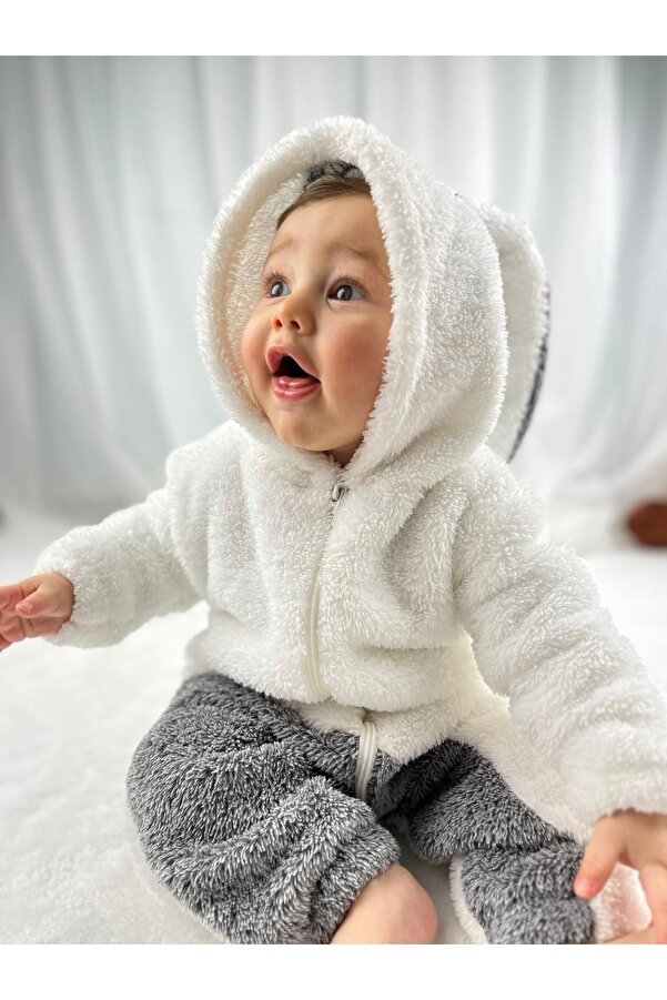 Minizade Welsoft Peluş Fermuarlı Kışlık Tavşan Kız Bebek Uyku Tulumu