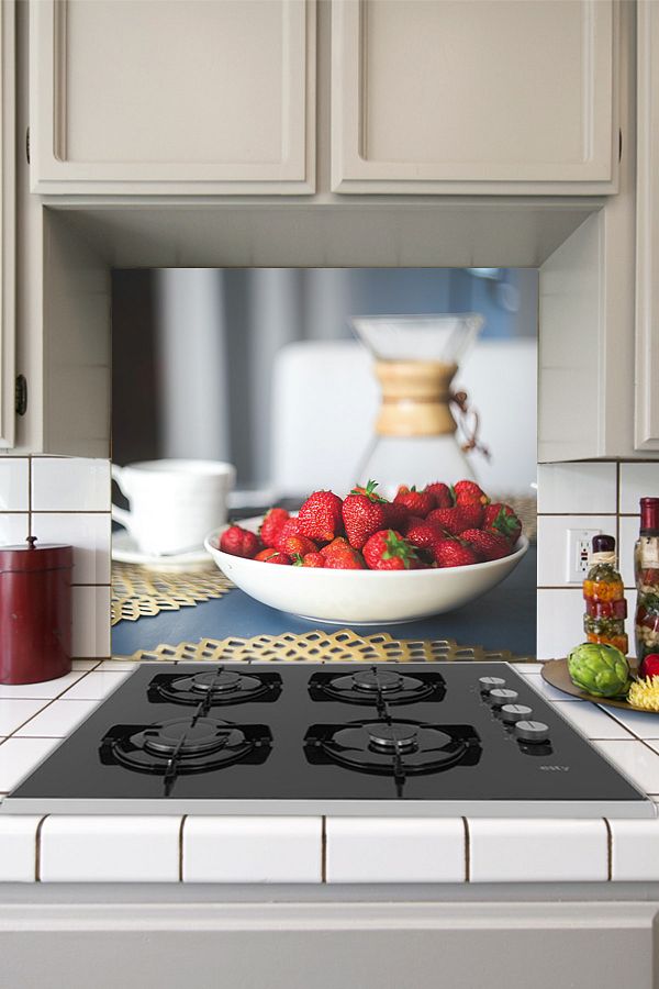 Tilki Dünyası-Red Strawberries Sticker Behind the Kitchen Stove 1