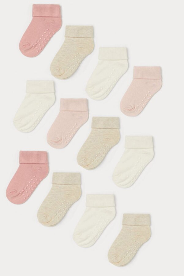 MEM SOCKS 12'li Organik Pamuk Kaydırmaz Bebek/çocuk Çorabı