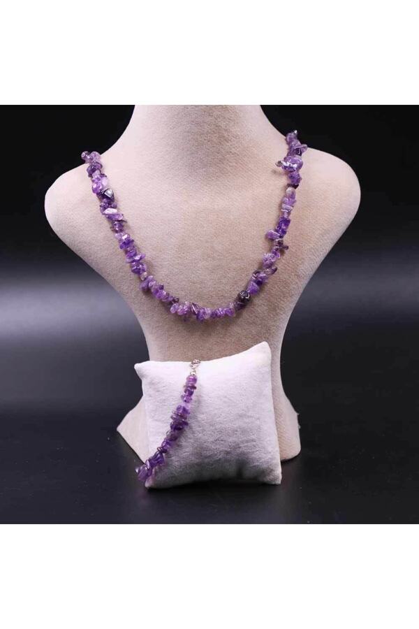 MYTAKIAĞACIMFH-Amethyst Stone Unshaped Broken Stone Necklace Bracelet Set (with Chain Extension) 1