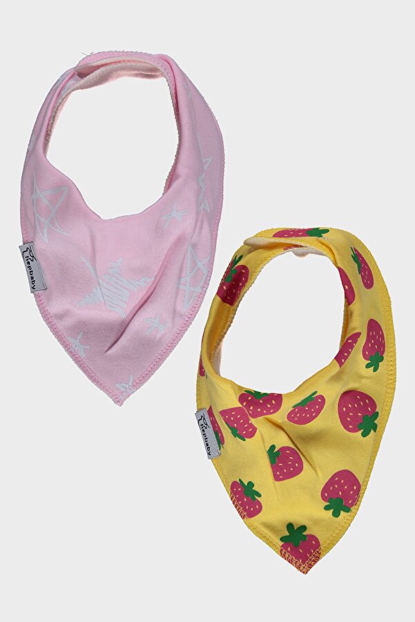 hepbaby Pembe Sarı Baskılı, Altı Polarlı 2 Çıtçıtlı Bebek Mama Önlüğü - Fular Önlük 2 Adet