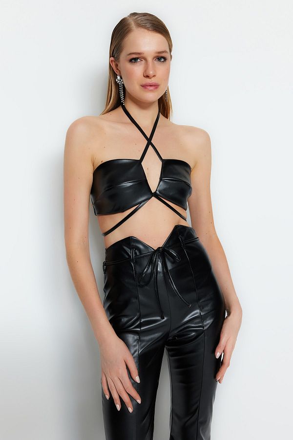 Fake leather blouse outlet