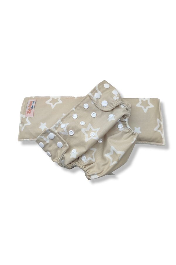 BEZHANE Baby Yıkanabilir Bebek Bezi Cepli Yıldızlı Kapiçino (3kg-12kg)+1 Numara 7 Katlı Emici Ped