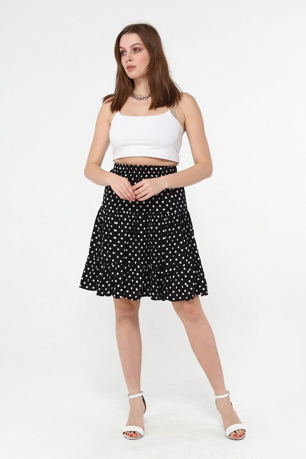 BW TEKSTİL-Midi Length Polka Dot Patterned Short Skirt 1