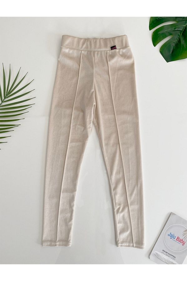 Jaju Baby Cream Velvet Leggings with Elastic Waist and Striped Front Trendyol