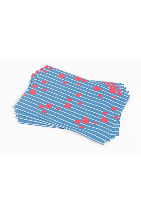 Tataroğlu Dijital Kumaş-Valentine's Day Collection - Blue Background Red Heart Design American Service Set of 2 1