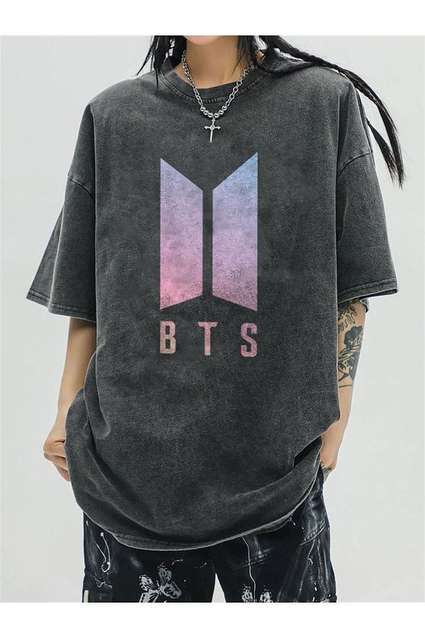 Touz-Унисекс винтидж тениска с лого на Bts и Harajuku Washed 1