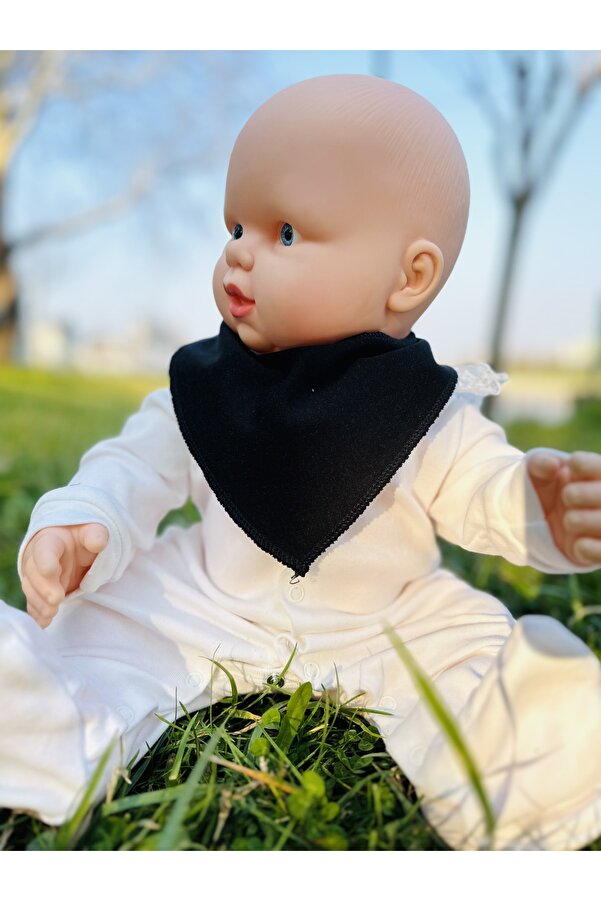 kubbe Siyah %100 Organik Pamuk Çift Katlı Örme Kumaş Çıtçıtlı Bebek Salya Önlük & Fular