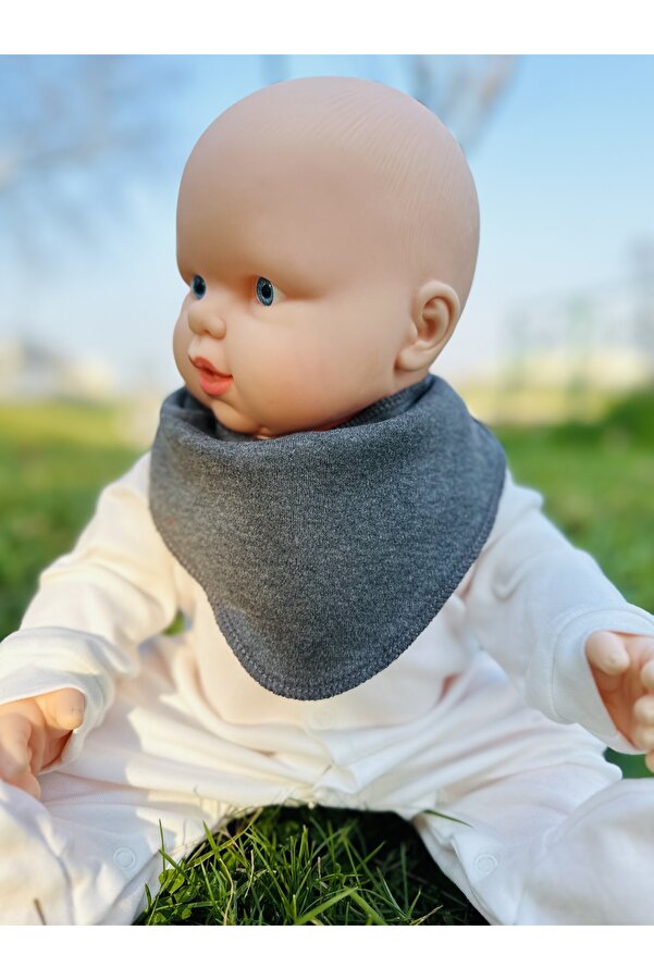 kubbe Füme %100 Organik Pamuk Çift Katlı Örme Kumaş Çıtçıtlı Bebek Salya Önlük & Fular