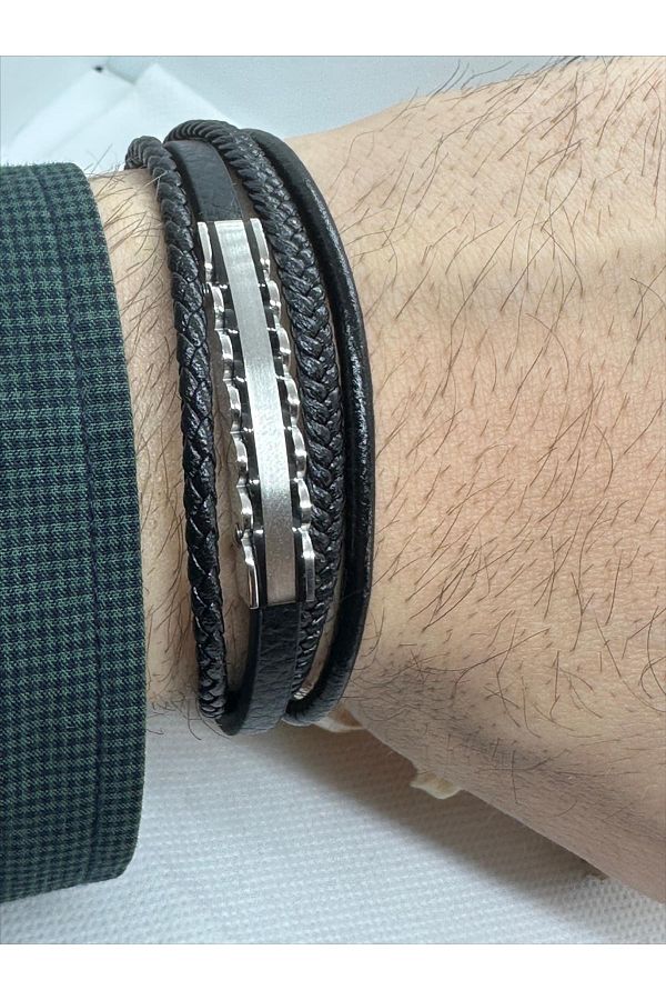 Daniel Klein-Daniel Kelin Leather Strap Steel Surface Men's Sports Bracelet 1