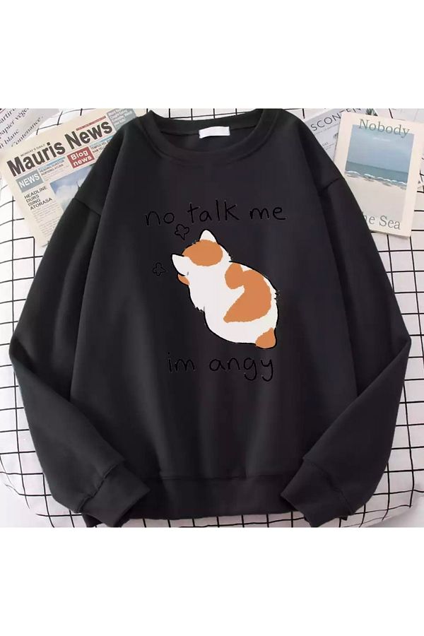 K DS FACE Special Design No Talk Me Im Angy Cat Printed 100 Cotton Girl s Sweatshirt Trendyol