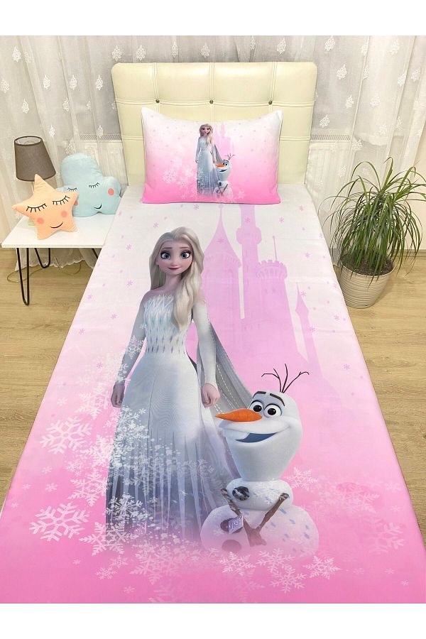 Evpanya Pink Dream Castle Elsa And Olaf Patterned Bedspread And Pillowcase Trendyol