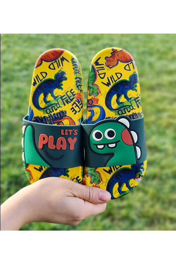 Pandalina-Dinosaur Figured Children's Slippers, Non-Slip Sole Children's Slippers, Sea Pool Slippers 1