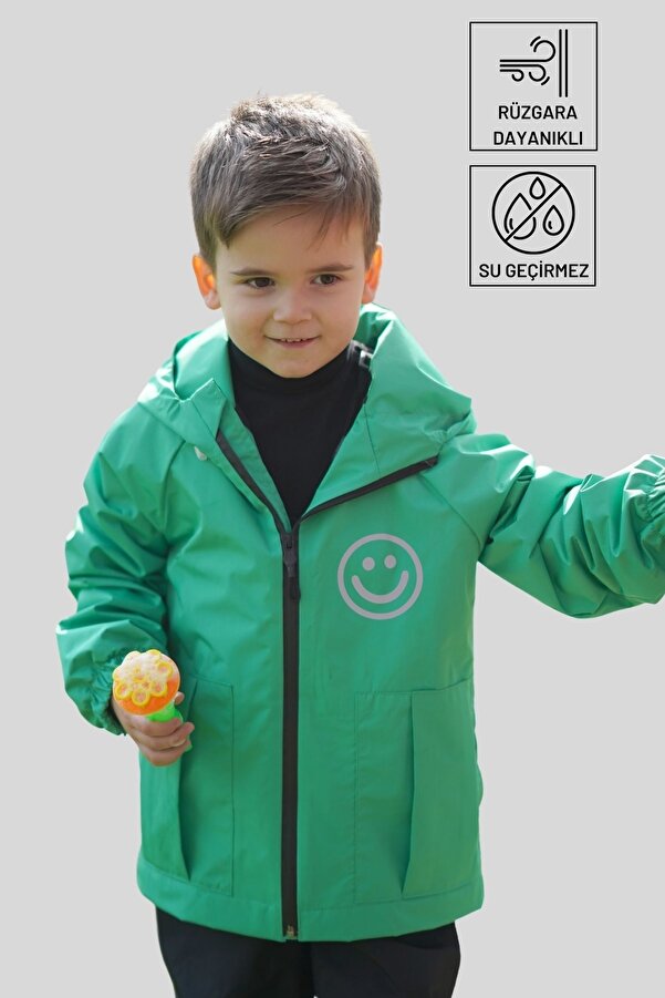 Belkızın Atölyesi Yeşil Kapüşonlu Su Geçirmez Çocuk Yağmurluk