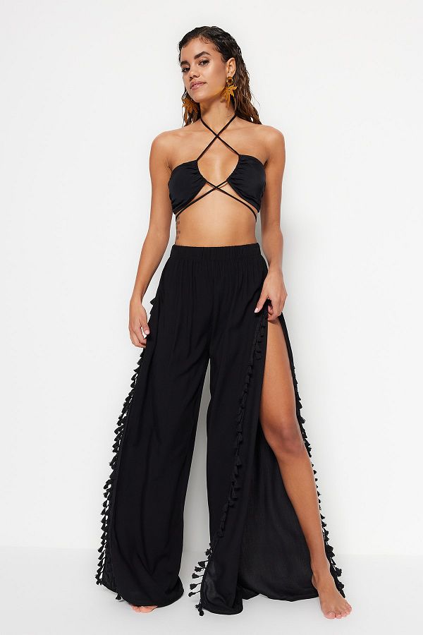 Trendyol Collection-Black Woven Tassels Beach Pants Tbess23Pl00001 1
