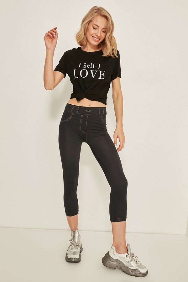 C&City-C13801 Nahtlose Damen-Denim-Hosen-Leggings Schwarz 1