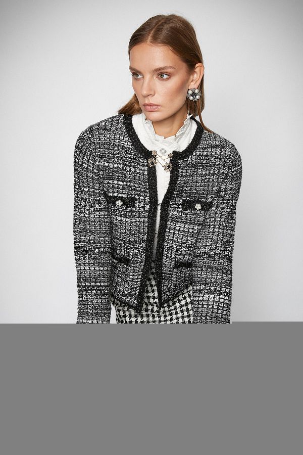 Koton-Women's Black Plaid Cardigan 3WAK90307HT 1