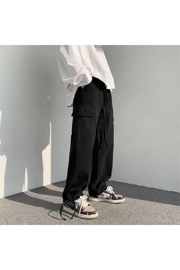 Touz-Μαύρο παντελόνι Harajuku Unisex Cargo Pocket 1