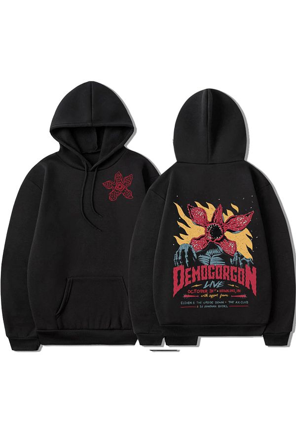 The Baski Unisex Black Stranger Things Demogorgon Back Printed Hooded Sweatshirt Trendyol