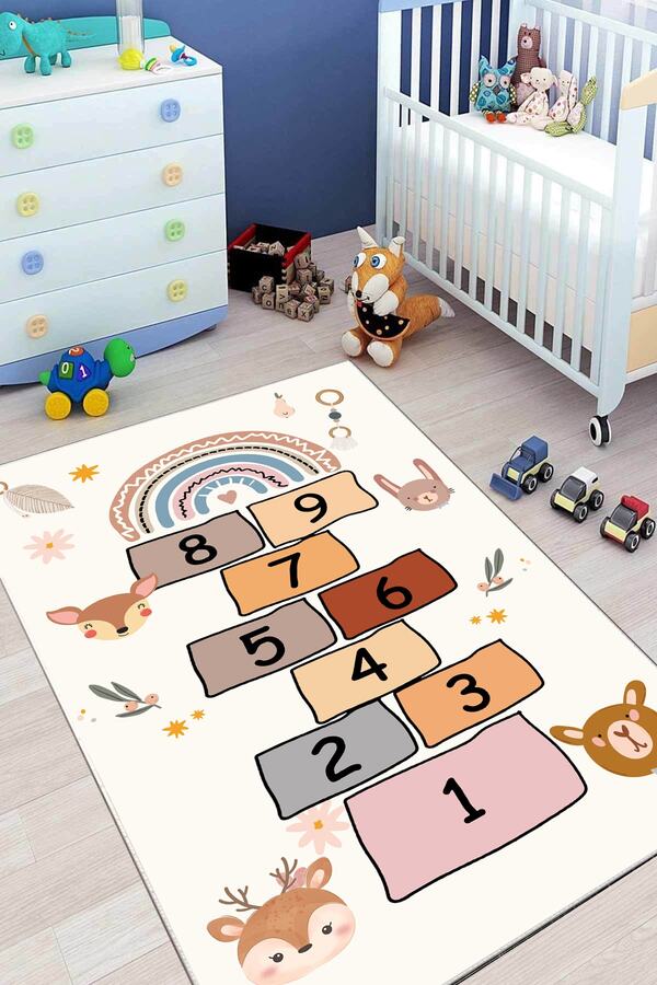 stylehome Dijital Baskılı Kaymaz Tabanlı Yıkanabilir Leke Tutmaz Eğitici Bebek Ve Çocuk Odası Halısı Ve Matı