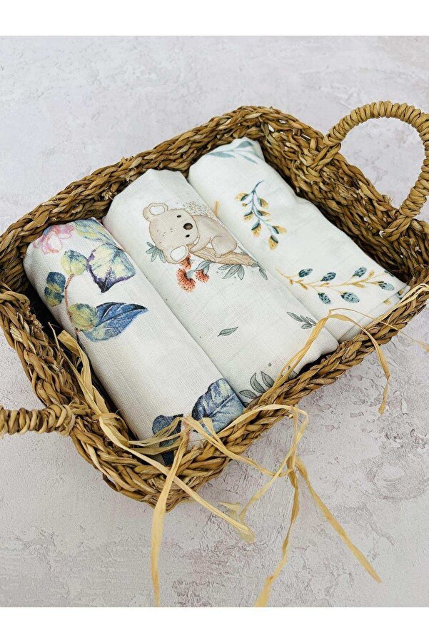 JUNİPERUS 3 Adet Çok Amaçlı Müslin Bezi Örtü Battaniye %100 Pamuk Oeko-teks Sertifikalı 80x80 Cm