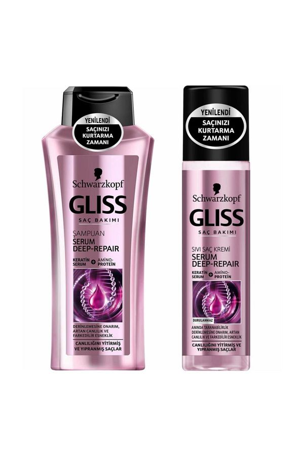 Gliss-سيروم ديب ريبير - شامبو 360 مل ومجموعة بلسم سائل 200 مل 1