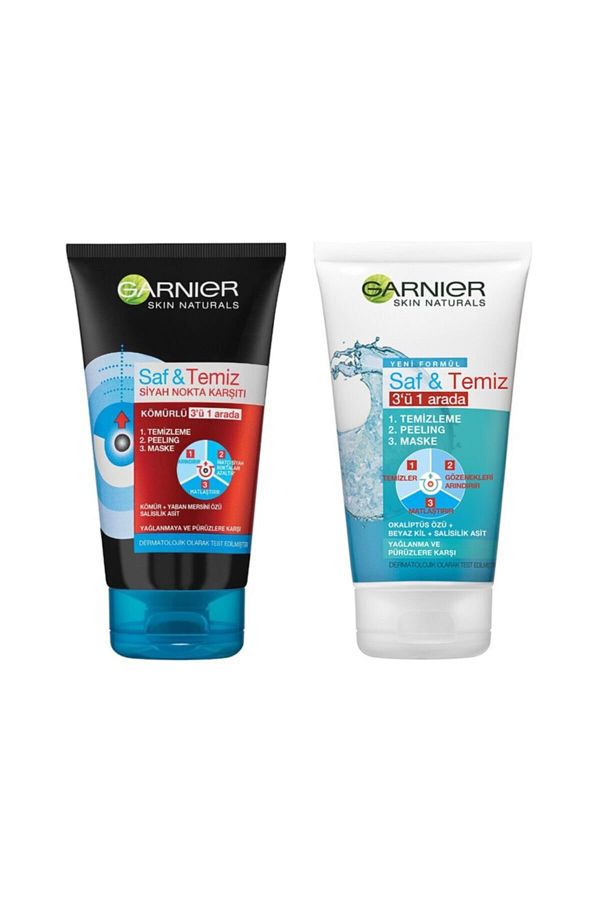 Garnier-Pure & Clean Charcoal 50 ml + 3 in 1 Against Oil and Impurities 50 ml (Travel Size) 1