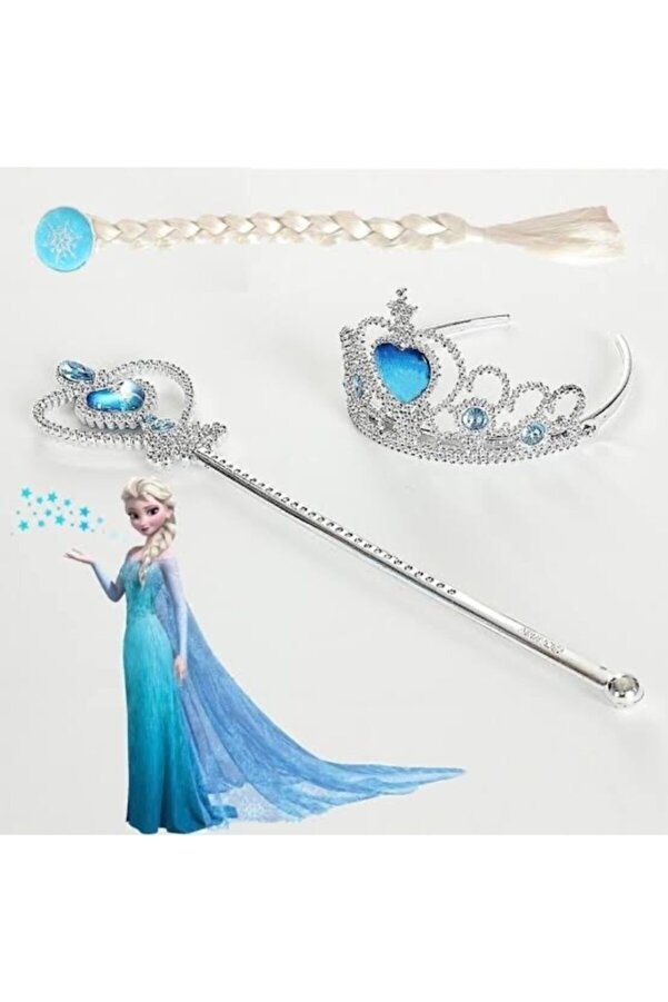 Genel Markalar Frozen Karlar Ülkesi Elsa Örgü Saç Taç Asa Seti