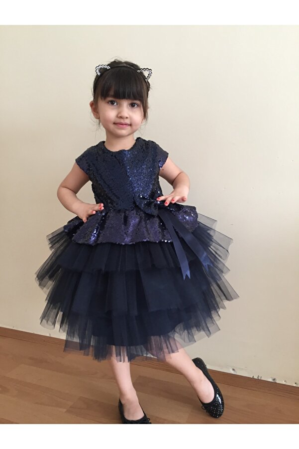 Sevimlice Kids Girl's Navy Blue Birthday Special Day Evening Dress