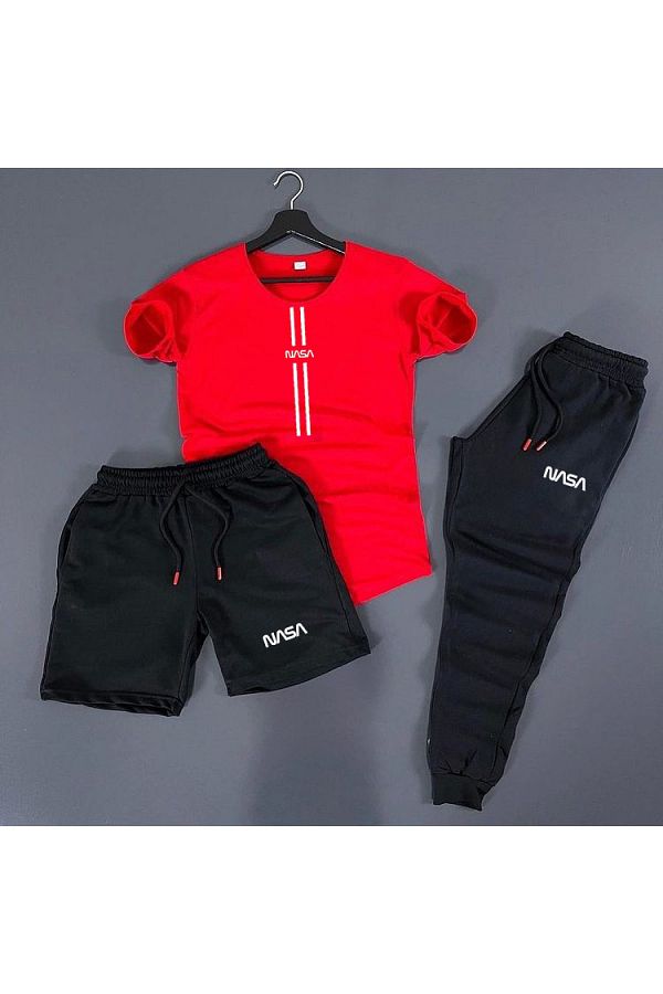 deep & qaiser-Nasa Line Printed Red-black Summer 3-Piece Combination 1
