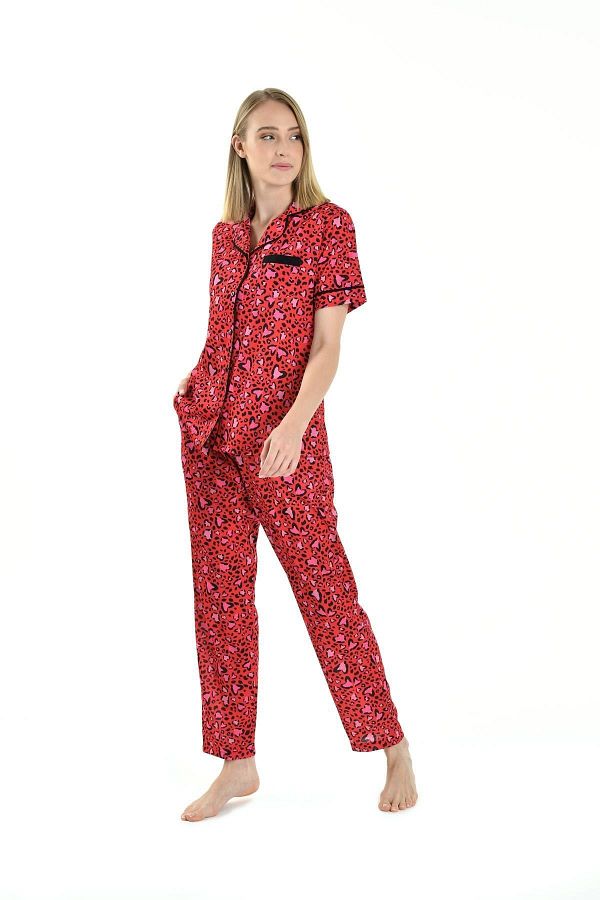 Yeni İnci-Heart Pattern Short Sleeve Women's Pajamas Set Bpj1807 1