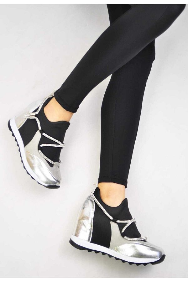 Lady Wedge Heeled Sports Shoes Stretch Patent Leather Trendyol
