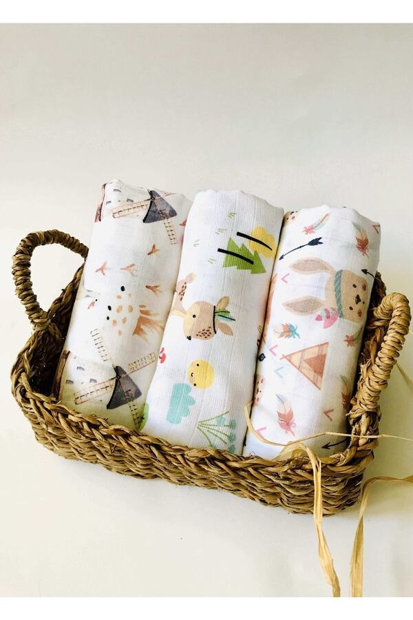 JUNİPERUS 3 Adet Çok Amaçlı Müslin Bezi Örtü Battaniye %100 Pamuk Oeko-teks Sertifikalı 80x80 Cm