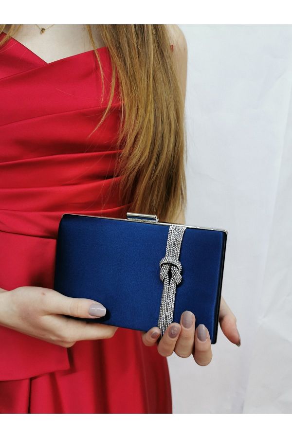 NAZART Women s Satin Navy Blue Stone Evening Dress Clutch Portfolio Handmade Night Wedding Engagement Bag Trendyol
