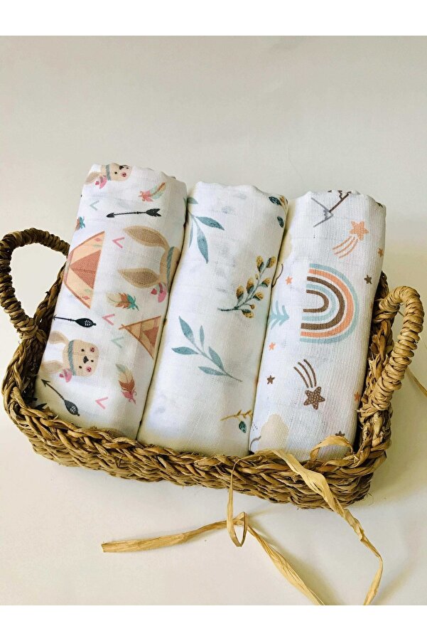 JUNİPERUS 3 Adet Çok Amaçlı Müslin Bezi Örtü Battaniye %100 Pamuk Oeko-teks Sertifikalı 80x80 Cm