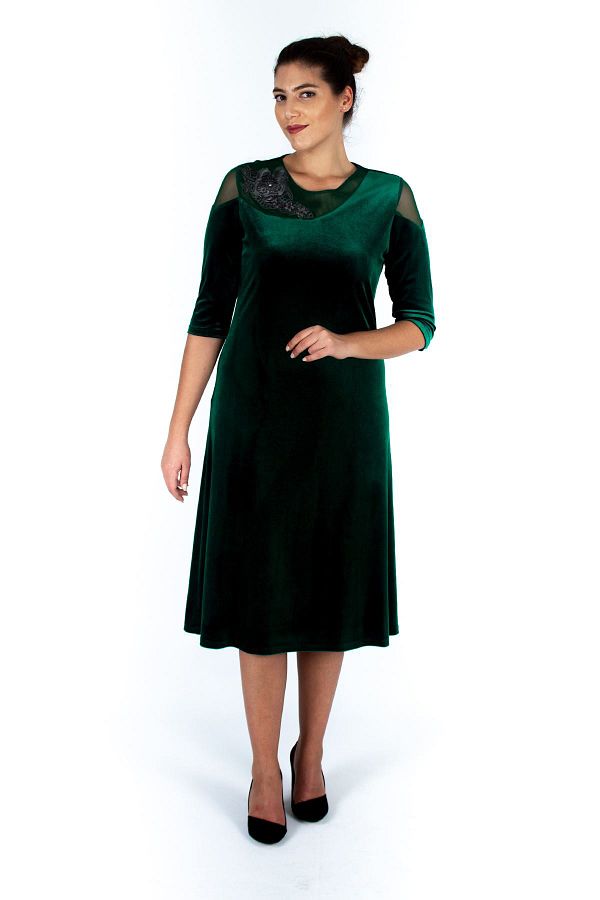 Nidya Moda-فستان سهرة مخملي أخضر مقاس كبير من التول 4123y 1