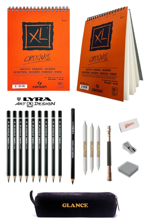 GLANCE-Canson Xl A5 with Sketch Notebook, Charcoal and Pen Holder as a Gift!Drawing Sketch Set 1