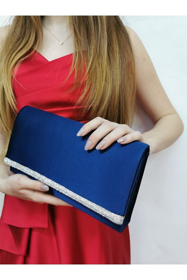 NAZART Women s Satin Stoned Navy Blue Evening Dress Clutch Portfolio Hand Night Wedding Engagement Bag Trendyol
